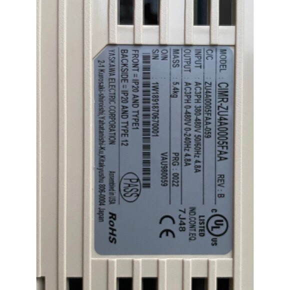 YASKAWA Z1000 Variable Frequency Drive 480v 3HP#CIMR-ZU2A0114FAA HVAC Fan Pump - Picture 6 of 10